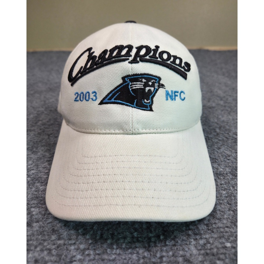 Y2K Carolina Panthers Hat OSFA Reebok 2003 NFC Champions Cream Adjustable Cap